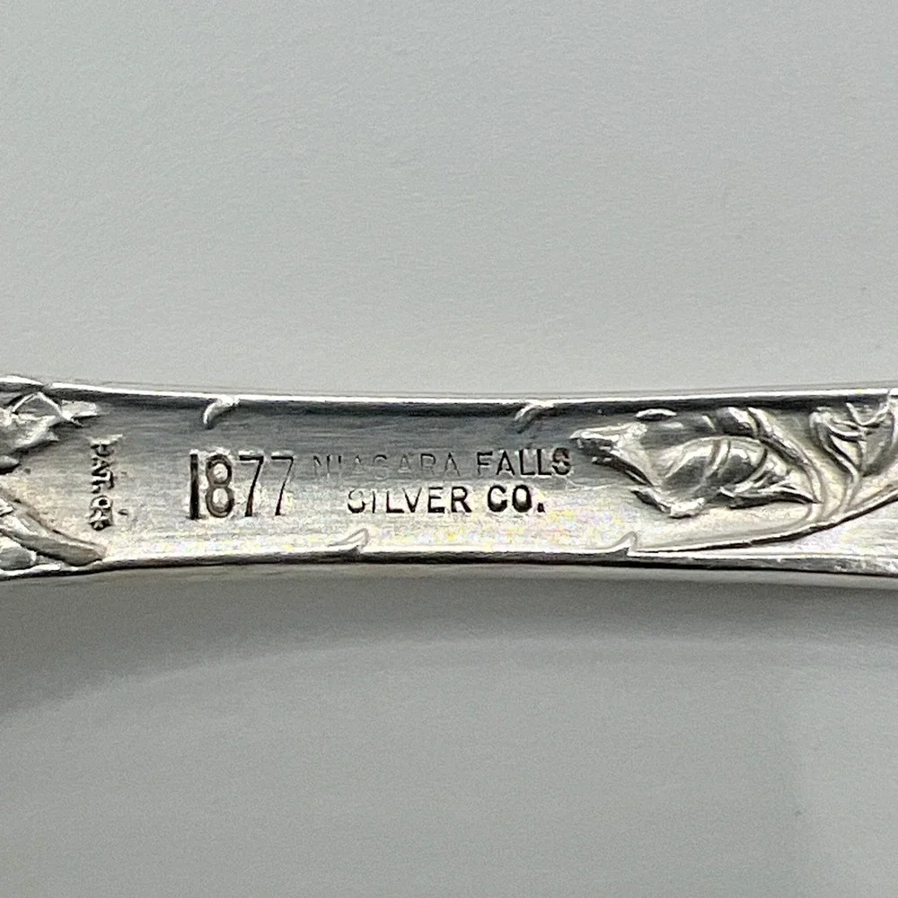 1877 Niagara Falls Silver Co Silverplate Berry Serving Spoon Wild Rose Large